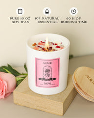 Close-up of rose candle showing crystals