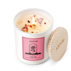 AOOVOO Rose Scented Candle 7oz with crystals and dried flowers