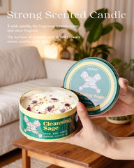 Three wicks burning for strong sage aroma in AOOVOO 12oz candle