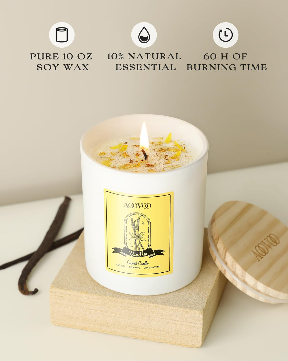 Crystal-infused soy candle with dried flowers
