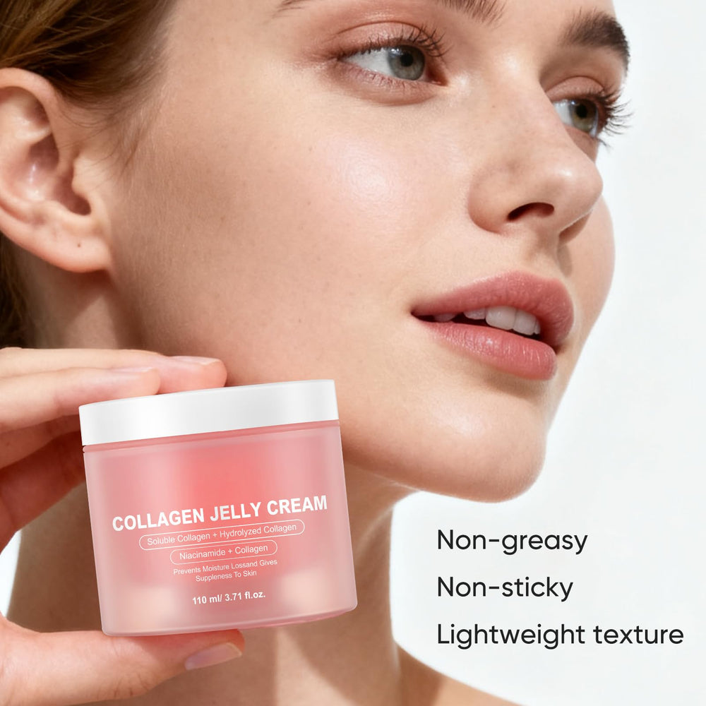 AOPEIBOTO Collagen Jelly Cream bottle on vanity highlighting barrier support and hydration