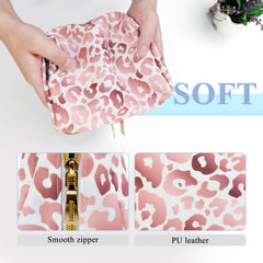 Aosbos pink leopard pouch held in hand, showing compact size.