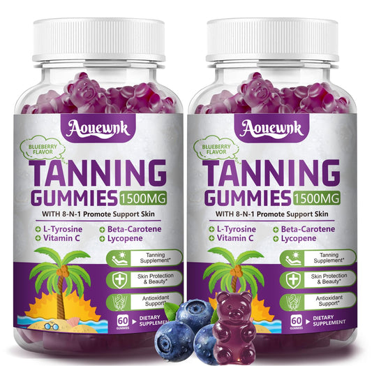 Aouewnk Tanning Gummies bottle with label