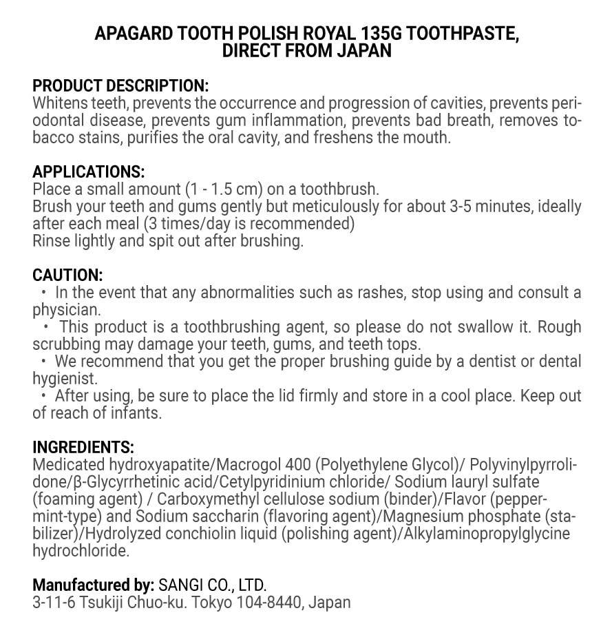 Side view of Apagard Tooth Polish Royal 135g toothpaste