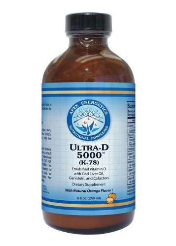Apex Energetics Ultra-D 5000 (K-78) emulsified vitamin D with cod liver oil, genistein and cofactors bottle