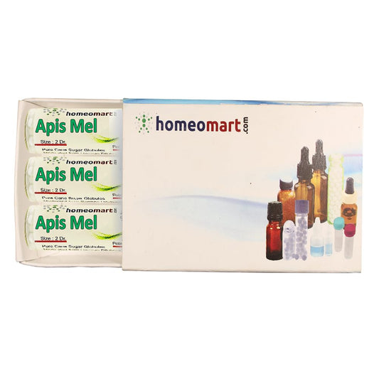 Apis Mellifica 200C pellets in a 2-dram glass vial