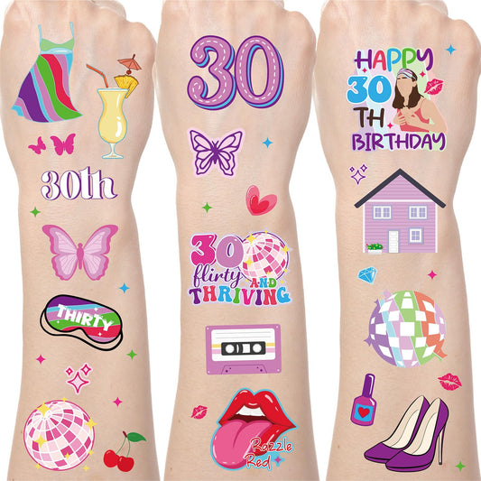 Aposwow thirty-flirty tattoo sheet for vibrant 30th birthday decorations on skin and props