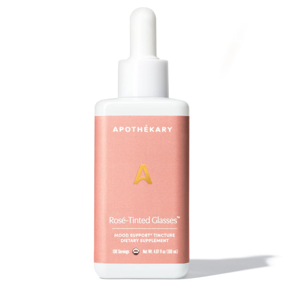Bottle of Apothekary Rose-Tinted Glasses with rose-tinted herbal liquid