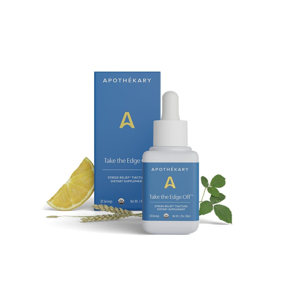 Apothékary Take The Edge Off bottle pour for a calming ritual.