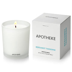 APOTHEKE Bergamot Tangerine 10.5 oz soy wax candle in a white glass jar