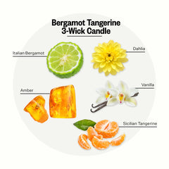 Close-up of three wicks burning in Bergamot Tangerine candle