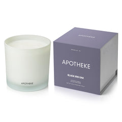 APOTHEKE Black Iris Oak 3-Wick Candle front view in a 26 oz soy wax jar