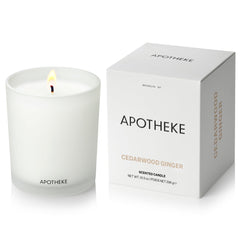 APOTHEKE Cedarwood Ginger 10.5 oz soy candle in reusable glass jar