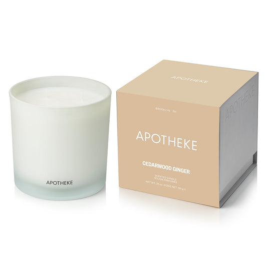 APOTHEKE Cedarwood Ginger 3-Wick Candle in a 26 oz soy jar