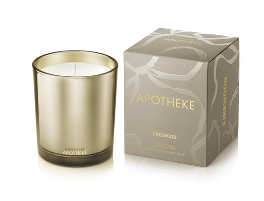 Apotheke Firewood Signature Candle in a 10.5 oz soy wax jar