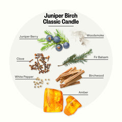 Label close-up of APOTHEKE Juniper Birch candle