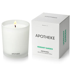 Verdant Garden 10.5 oz soy candle in a white glass jar