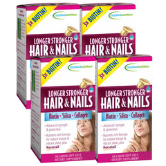 Applied Nutrition Longer Stronger Hair & Nails bottle label with Biotin, Silica & Collagen