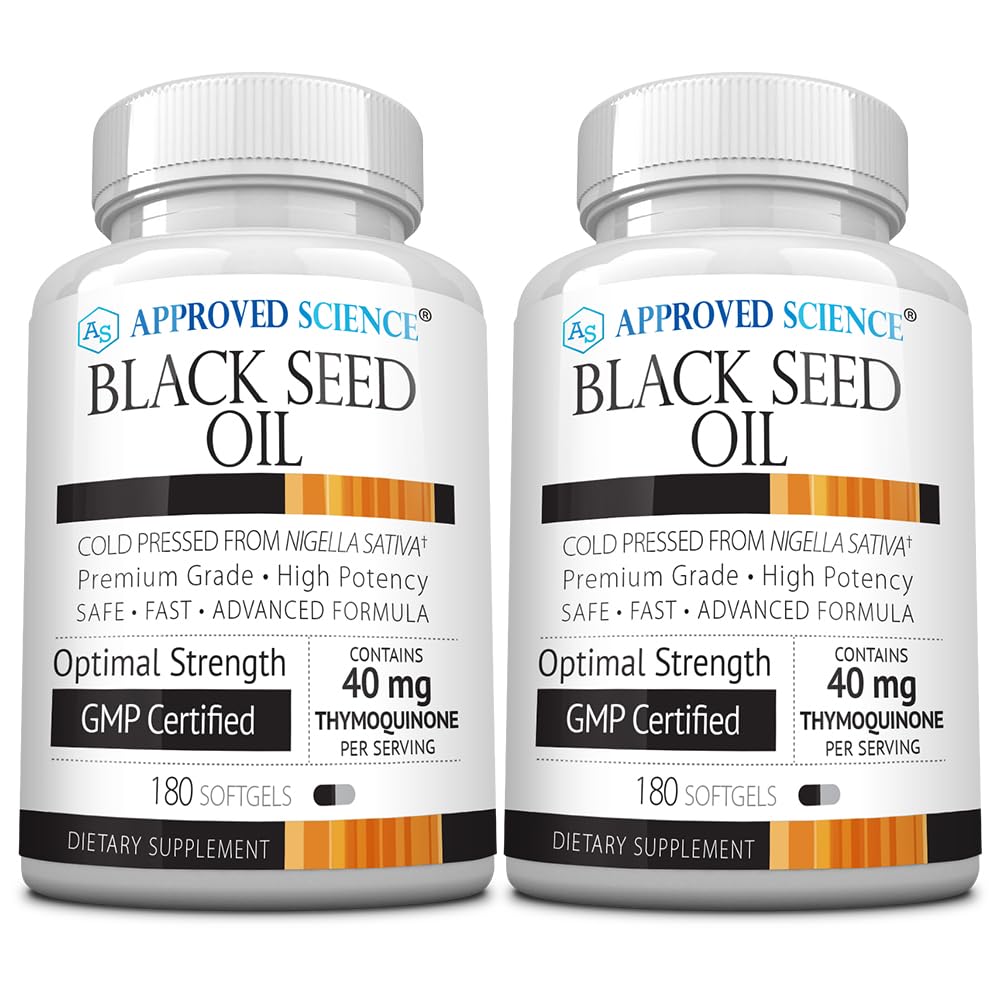Front view of Approved Science Black Seed Oil 360 softgels bottle