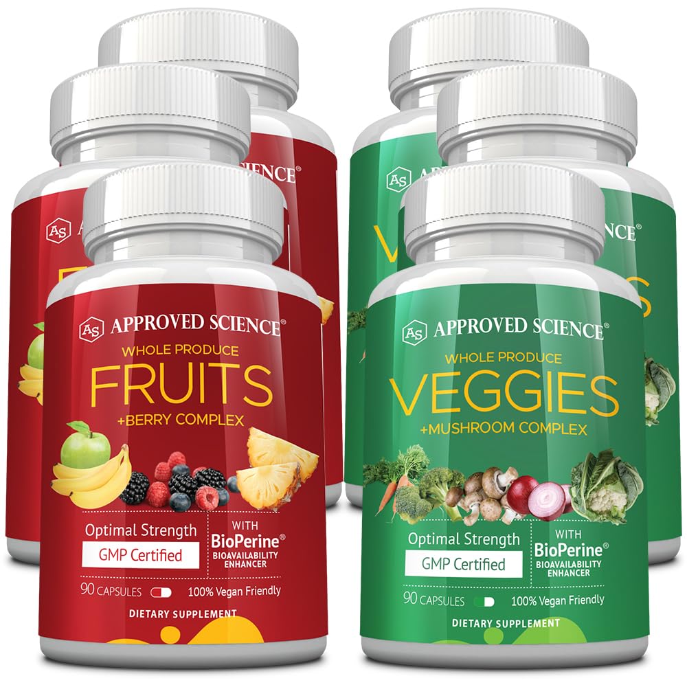 Product bottle of Approved Science Fruits & Veggies with label