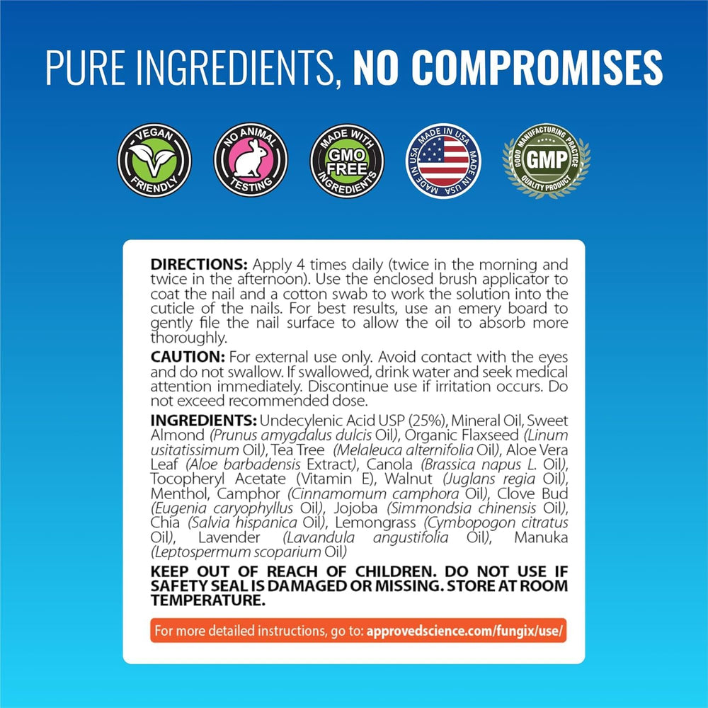 Approved Science Fungix USA-made GMP-certified facility label highlighting third-party testing.