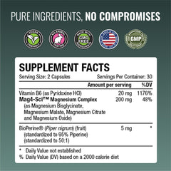 Label highlighting Vitamin B6 and BioPerine for absorption
