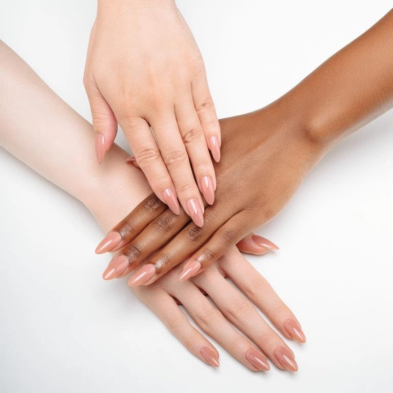 APRES Neutrals almond shade tips shown as natural base for nails