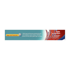Close-up of Aquafresh Sugar Acid Protection label on toothpaste