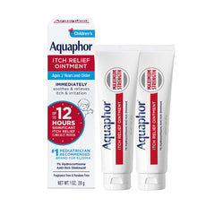 Aquaphor Children's Itch Relief Ointment tube 1oz pack of 2 for quick itch relief.