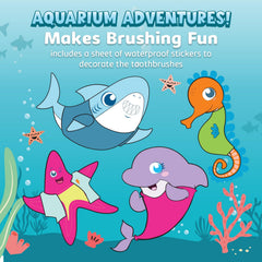 Sticker sheet featuring Rocco the Starfish, Ziggy the Seahorse, Ruby the Dolphin, and Leo the Shark