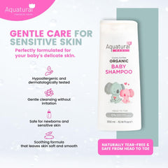 Ph-balanced Aquatural shampoo bottle highlights sensitive skin care.