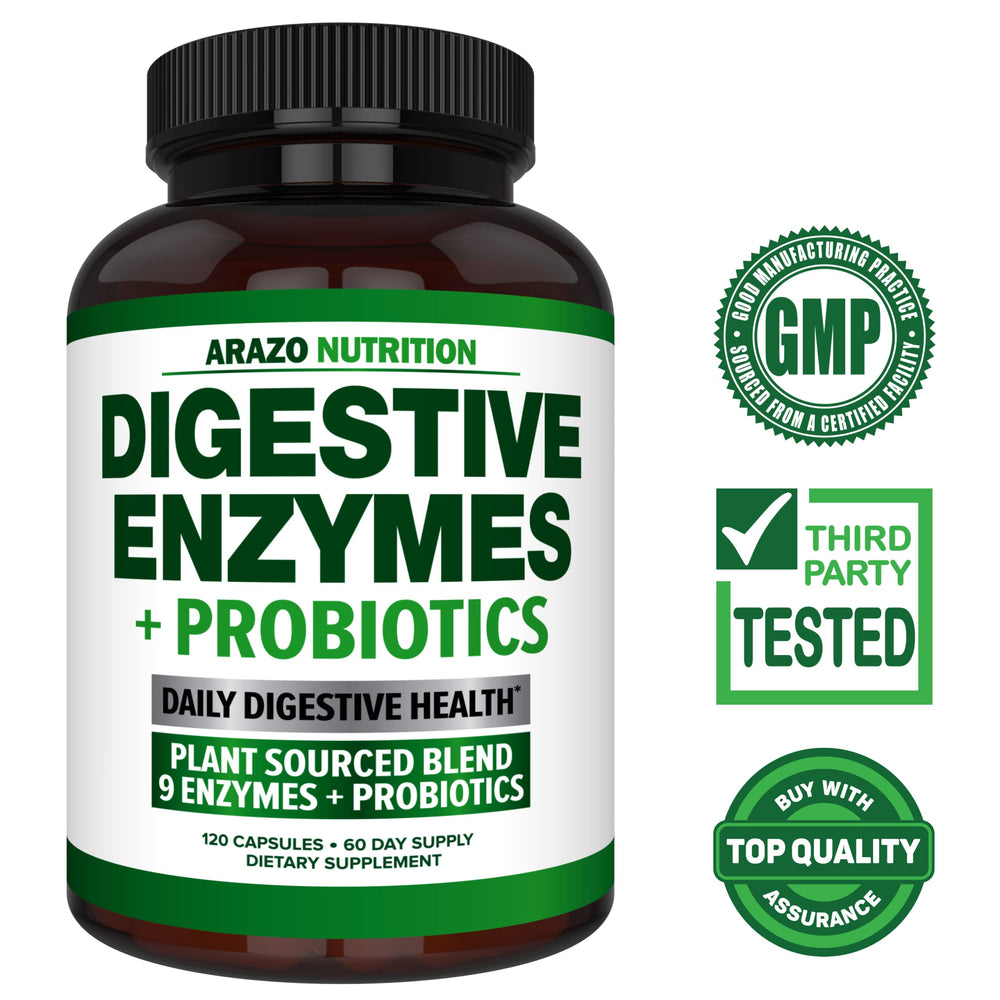 Ingredients panel showing probiotic enzymes in Arazo Digestive Enzymes