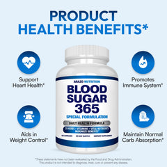 Arazo Nutrition Blood Sugar 365 bottle side view supporting steady energy