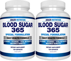 Arazo Nutrition Blood Sugar 365 bottle front with packaging (Pack of 2)