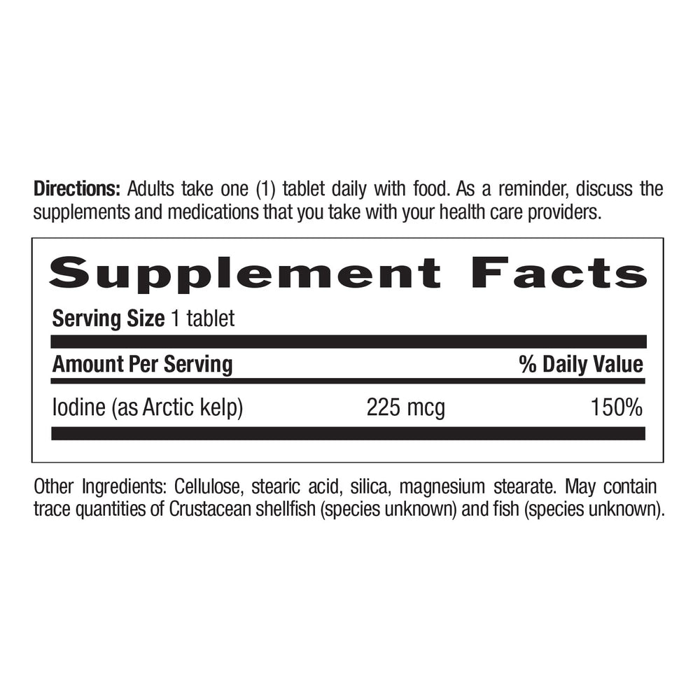 Close-up of ingredients on Arctic-Kelp label