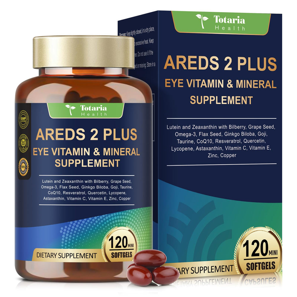 AREDS2 eye vitamins bottle with 120 softgels