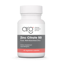 Bottle of Allergy Research Group Zinc Citrate 50 mg – 60 vegetarian capsules