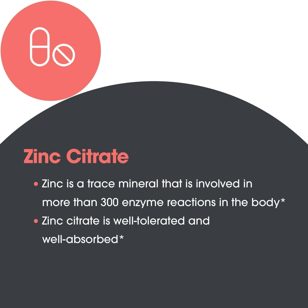 Zinc citrate capsules arranged with bottle