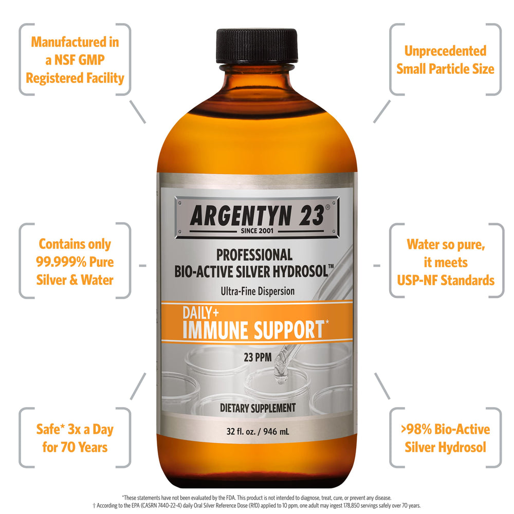 Close-up of Argentyn 23 Bio-Active Silver Hydrosol bottle
