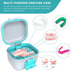 Draining basket included in denture bath box for easy denture removal