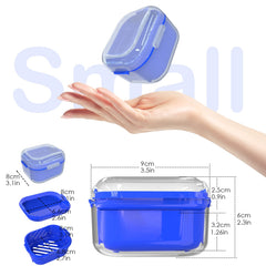 Denture case with built-in strainer and tray