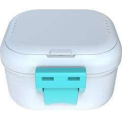 Product in white and cyan colorway with packaging