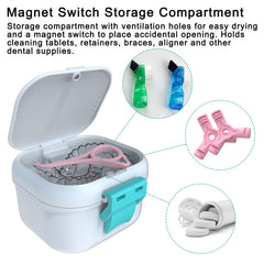 Bottom tank with water capacity and draining basket for dentures