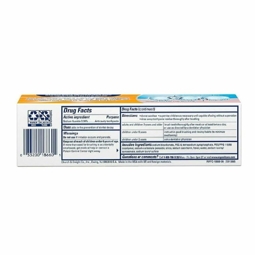 Close-up of product label: baking soda and peroxide