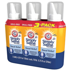 Arm & Hammer Simply Saline nasal mist bottle, easy-to-spray relief for daily nasal moisture.