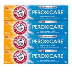 Front view of ARM & HAMMER Peroxicare 4-pack toothpaste