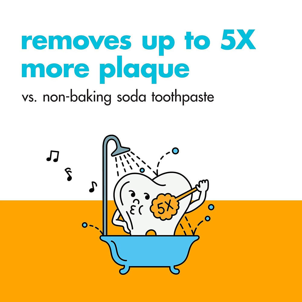 Close-up of toothpaste tube label highlighting baking soda