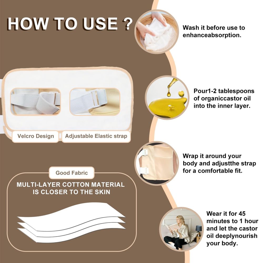 Foot pads included in ARMINACO Castor Oil Pack Wrap 9-Piece Set