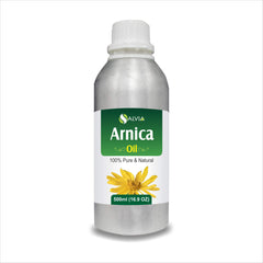 Arnica Montana therapeutic essential oil in Salvia amber bottle (front view) 500ml