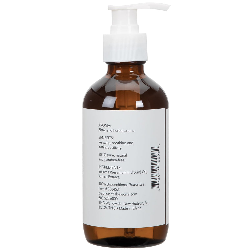 Close-up of Arnica Oil label showing paraben-free